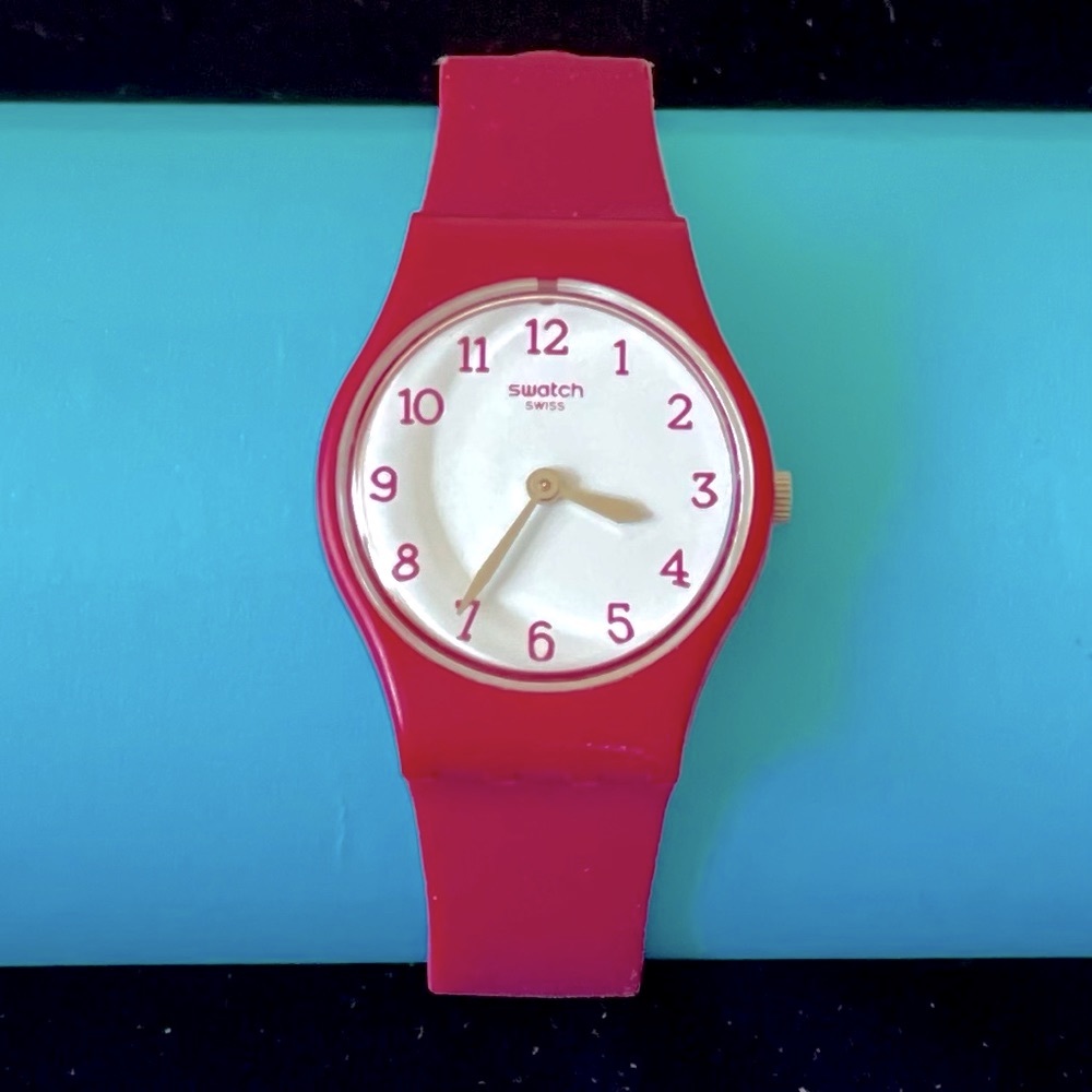 Water Resistant Swatch Watch Back To Berry Core.